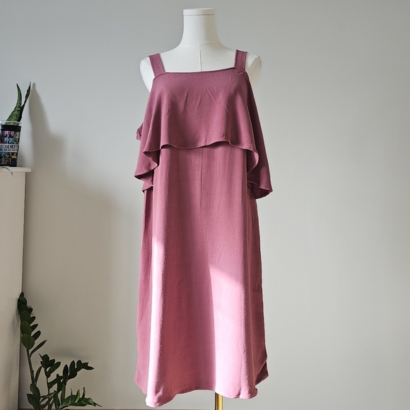 Aritzia Wilfred size medium rose colored midi dress ellipse cold shoulder - Picture 1 of 8